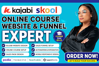 do online course website, sales page, kajabi website, podia, thinkific website