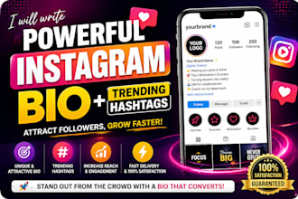 write a powerful instagram bio with trending hashtags