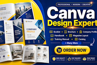 design canva booklet, brochure, company profile, handbook, magazine layout