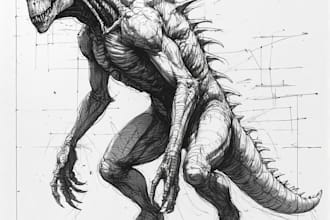 draw monster or fantasy creature in sketch illustration