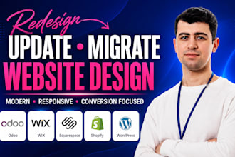 migrate redesign update wix squarespace odoo wordpress shopify website design