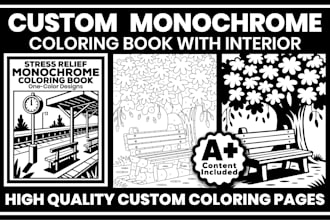 create custom unique monochrome coloring book pages for amazon KDP in any niche