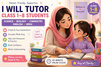 tutor class 1 to 8 students in school subjects