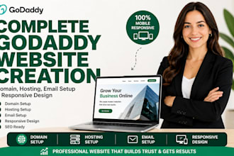 complete godaddy website creation with domain, hosting email setup, responsive