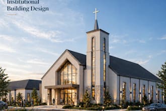 design school, church and office building architecture professionally