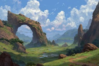 draw landscape illustration and background concept art, nft
