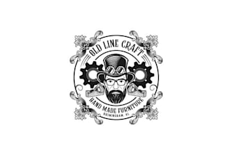 do steampunk grunge logo for an old school furniture builder