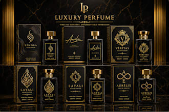 design custom luxury perfume label, logo and box packaging