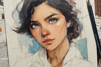 draw a sketchy watercolor portrait, no ai