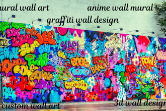 create custom 3d mural wall art, graffiti, anime design for your wall