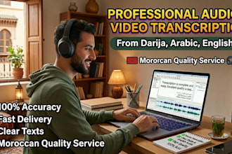 transcribe audio or video in arabic or english fast
