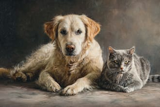 draw pet portrait, dog portrait, cat portrait oil painting