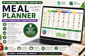 create weekly or montly meal planner spreadsheet food planner diet tracker