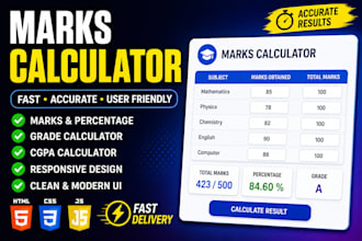 create marks percentage calculator using HTML CSS javascript