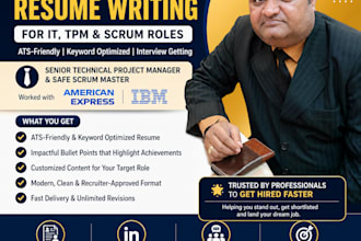 write ats friendly resume for IT, scrum master, and project manager roles