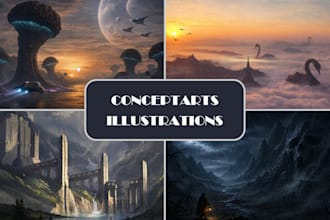 paint a unique landscape illustrations or concept art