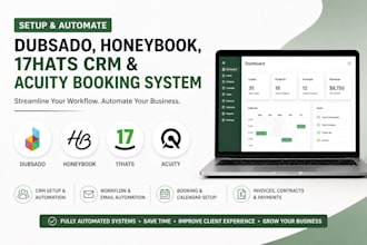 set up and automate dubsado honeybook crm, 17hats and acuity booking system