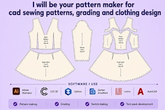 be your pattern maker for cad sewing patterns, grading and clothing design
