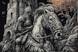 create dark art medieval detailed hand drawn illustration
