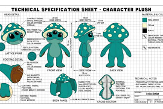 design turnaround plush reference sheet toy tech pack stuffed animal ych concept