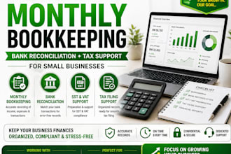 do monthly bookkeeping bank reconciliation, sst vat tax filing for small busines