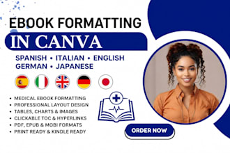 format ebook in canva with spanish italian english german japanese medical ebook