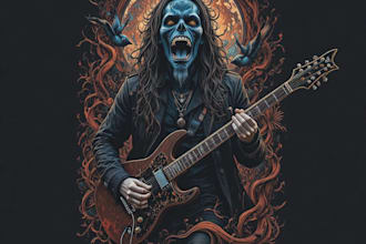 do detailed dark art illustration for metal band t shirt design