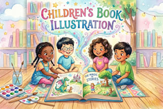 design stunning children story book illustration, watercolor and 3d illutration