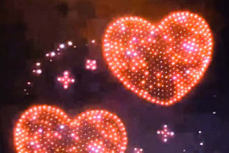 proposal drone show, 3d drone animation, romantic proposal light show, led show