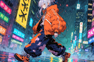 make cyberpunk anime style illustration for you