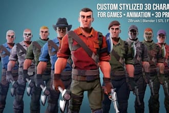 custom stylized 3d character from concept art for game animation and 3d printing