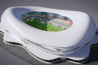 create 3d sport field, 3d interior stadium design