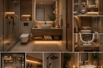 design a cozy modern bathroom interior in realistic 3d