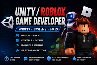 create unity or roblox game systems, mechanics and scripts