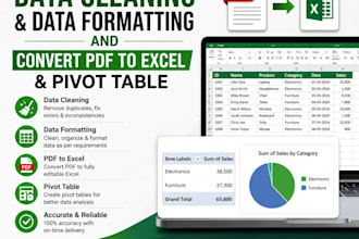 convert your pdf into excel and format and clean and pivot table