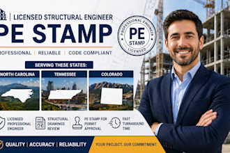 licensed structural engineer pe stamp for north carolina, tennessee, colorado