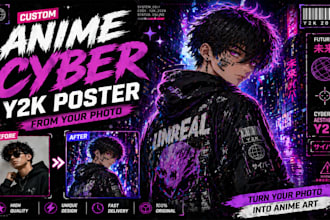 turn your photo into anime cyber y2k poster design