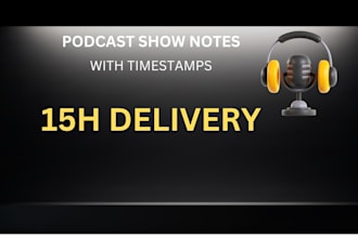 write podcast show notes with timestamps in 15 hours