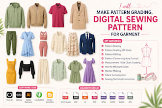 make pattern grading, digital sewing pattern for garment
