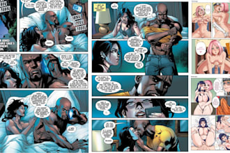draw nsfw comic page, nsfw comic book illustration, graphic novel comic artist