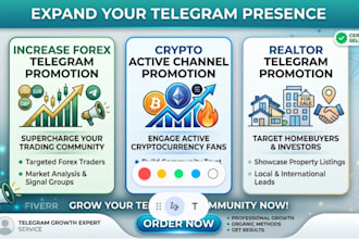 increase forex telegram promotion, crypto active channel, realtor telegram promo