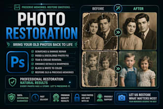 do photo restoration, photo retouching, restore old photos, and image editing