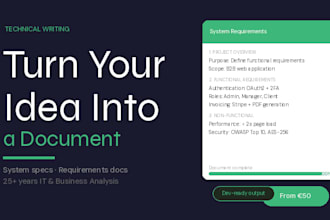 write technical documentation or system specification for your project