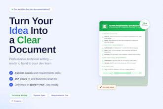 write technical documentation or system specification for your project