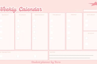create an aesthetic weekly planner template printable for students and creator