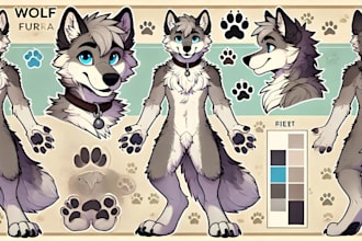 draw furry art, fursona, oc, ref sheet for standout character