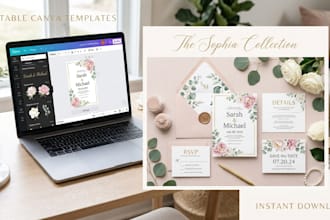 create etsy wedding invitation templates canva editable template sets