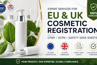 assist with eu and UK cosmetic compliance, cpnp, scpn and safety data sheets