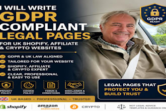 write gdpr compliant legal pages for UK shopify, affiliate and crypto website