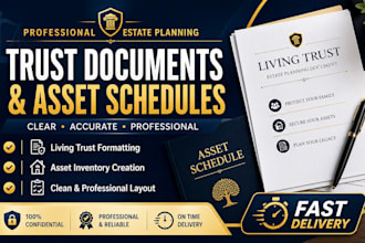 create and format professional estate planning documents, trusts asset schedule